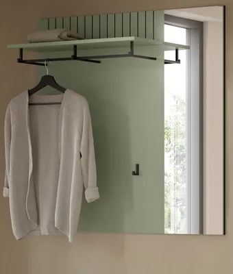 Produktbild von Garderobenpaneel "Loreno" in grün Wandgarderobe mit Spiegel 106 x 106 cm