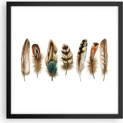 Produktbild von Gerahmtes Poster - Schwarzer Rahmen - Weiß Hintergrund Federn - 40x40 cm - Wand Bild - Wanddeko - Wandbilder - Kunstposter - Wandposter - Bilderrahmen - Bilder - Kunstdruck - P2BAC40x40-4419