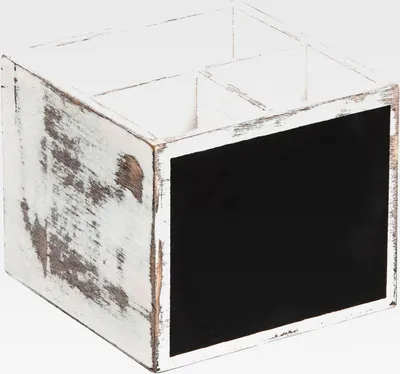Produktbild von Besteckbox 66277 ausem Sperrholz Vintage weiß mit Kreidetafel/Besteckbehälter