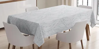 Produktbild von ABAKUHAUS Grau und Weiß Tischdecke, Künstlerisches Gekritzel-Art-botanisches Blätter-Muster-schäbiges künstlerisches Ornamental, 140 x 240 cm, Grau weiß