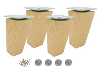 Produktbild von Möbelfuß Buche 12 cm Klarlack – 4x trapezförmig Holzfüße mit Montageset