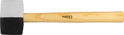 Produktbild von Neo Tools Gummihammer für Fliesenleger, schwarzer Hartgummi und fleckenfreier Weichgummi, mit einem hellen Holzgriff | 58 mm/450 g