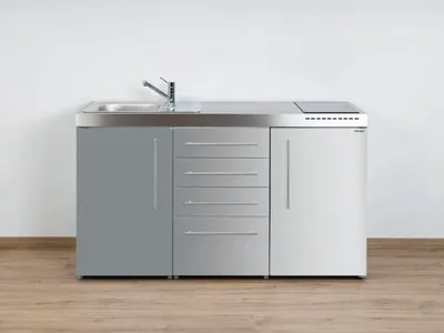 Produktbild von Stengel Miniküche Premiumline MPS4 150 Edelstahl mit Kühlschrank, Schubladenunterbau und Induktionskochfeld
