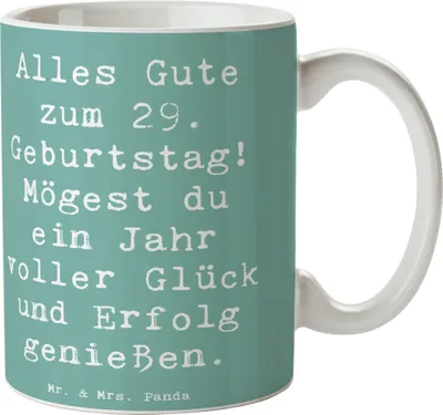 Produktbild von Mr. & Mrs. Panda Kaffeetasse Spruch 29. Geburtstag - Meeresbrise - Geschenk, Wünsche zum, Becher, Freude schenken, Kaffeebecher, Geburtstagsspruch, bedruckt, Tasse