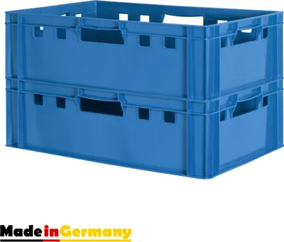 Turm aus 2x Euro-Plastikkiste E2, blau, mit Griff auf jeder Seite, made in EU