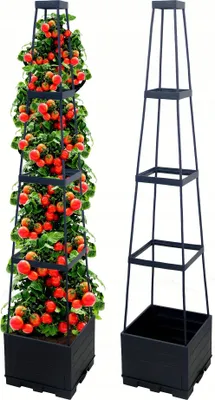 Produktbild von Garten-Pflanzkübel mit Rankgitter, 140 cm hoch, 2er Set, Schwarz