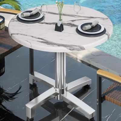 Produktbild von WBO | Bistro Außen Tisch | Ø:H 60 x 78,5 cm | Weiß Marmor / Aluminium | Rund | Bistro Tisch Gastro Tisch