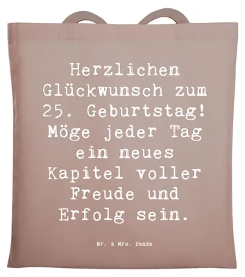 Produktbild von Mr. & Mrs. Panda Tote Bag Spruch 25. Geburtstag - Braun Pastell - Geschenk, Einkaufstasche, Uni Tasche, Erfolg, Schultasche, Herzlichen Glückwunsch, Happy Birthday, Alter