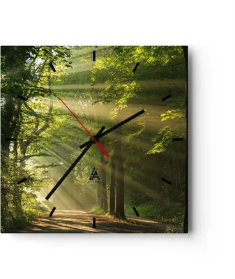 Produktbild von Wanduhr - Quadrat - Glasuhr - Wald Baum Natur - 40x40cm - Schleichendes Uhrwerk - Lautlos - zum Aufhängen bereit - Dekoration Modern - Wanddekoration aus Glas - C3AC40x40-3661