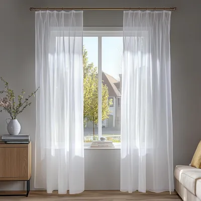 Image de Deconovo Voile Rideaux à Fronces, transparent, aspect lin, 145x140 cm, Blanc, Lot de 2