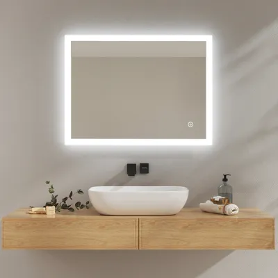 Produktbild von EMKE Badspiegel mit Smart-Touch, Dimmbar und einstellbare Helligkeit LED Badezimmerspiegel mit Anti-Beschlag Funktion Wandspiegel Horizontal&Vertical Montage 80×60cm