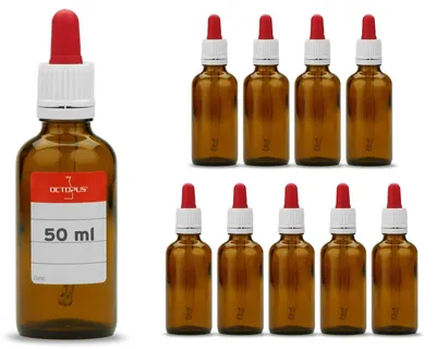 10er-Set 50 ml Braunglasflaschen mit Glaspipette, inkl. Etiketten
