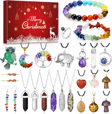 Imagen del producto de Calendario de Adviento 2025 para mujeres, juego de 24 piezas de joyería con piedras preciosas, que incluye collar, pulsera, pendientes y anillo. Regalo de Navidad para niñas, adolescentes y mujeres