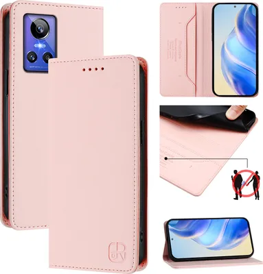 Produktbild von Lederhülle für Realme GT Neo 3 Hülle Flip Brieftasche Kartenfächern Ständer Schutzhülle Pink