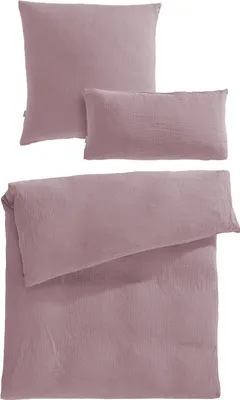 Produktbild von Pure Label Musselin Bettwäsche 155x220 cm mit einem Kissenbezug 80x80 cm und einem Kissenbezug 40x80 cm aus 100% Baumwolle - Bettwäsche-Sets in Mauve