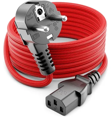 Zdjęcie produktu dla Kabel zasilający o długości 5 metrów - nylonowy kabel - wtyk kątowy 90 stopni (typ F do C13)