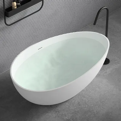 Produktbild von doporro Freistehende Design-Badewanne Vicenza911 160x95x60cm mit Überlauf aus Mineralguss in Weiß matt, 284Liter
