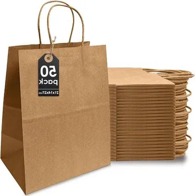 Produktbild von Famanu Papiertaschen mit Henkel - braune Kraftpapiertaschen - 21 x 14 x 27 cm