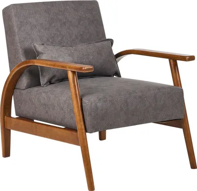 Produktbild von BELIANI Sessel Braun Kunstleder mit 1 Dekokissen Armlehnen Tiefe Sitzfläche Retro-Design Wohnzimmer Schlafzimmer Flur Möbel Ausstattung Sitzmöbel