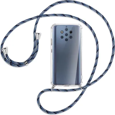 Produktbild von Handykette Backcover-Schutzhülle mit Band (Metall silberfarben) für Nokia 9 PureView - Blautöne