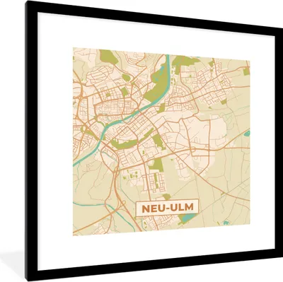 Produktbild von MuchoWow® Gerahmtes Poster Karte - Neu-Ulm - Jahrgang - Karte 40x40 cm - Poster mit Schwarzem Bilderrahmen Wandposter Rahmen Foto Bilder - Poster - Plakat im Rahmen