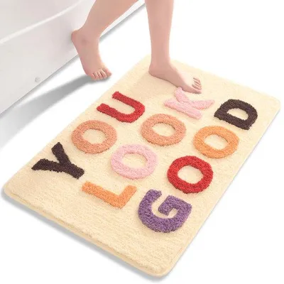 Produktbild von Beige Badezimmermatte Antirutsch 55x81cm weich Mikrofaser