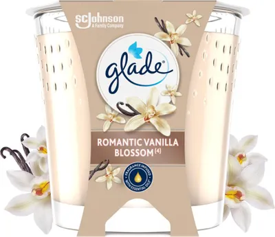 Produktbild von Glade - Duftkerze Romantic Vanilla Blossom - 100% Rapswachs & Vegan - 112 g - 1 Stück