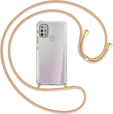 Produktbild von Handykette Backcover-Schutzhülle mit Band (Metall goldfarben) für Motorola Moto G10 (Power), G20, G30 - beige