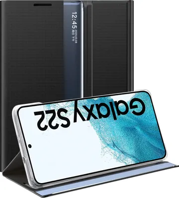 Produktbild von Samsung Galaxy S22 5G Hülle, Slim Flip Leder Smart View Window Klappetui Schutzhülle mit Standfunktion für Galaxy S22 5G Schwarz