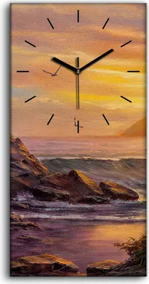Produktbild von Wandbild Leinwand Bilder mit Uhr 30x60 Küste Bäume Meer Wellen Sonnenuntergang - schwarze Hände