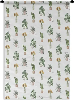 Produktbild von MuchoWow® Wandteppich Wandbehang Pflanzen - Muster - Pastell 60x90 cm Tapisserie Dekoration Wandtuch - Foto-Teppich - Abwaschbar