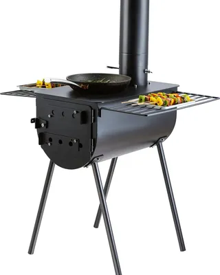 Produktbild von Holzofen, 118 Zoll, Campingofen aus legiertem Stahl, tragbarer Holzofen mit Kaminrohren und Handschuhen, 3000 Kubikzoll Feuerraum, heißer Zeltofen zum Kochen und Heizen im Freien mit 8 Rohren