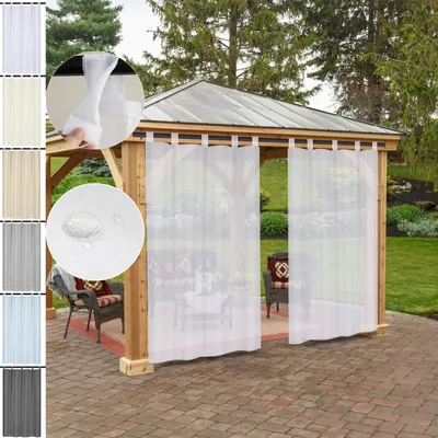 Produktbild von 2er Set Outdoor Gardine Wasserdicht Halbtransparent, Balkon Gardine Abnehmbare Schlaufen, Außenvorhang Terrasse Pavillon Hof Garten B132xH244cm Weiß