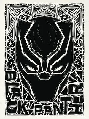 Produktbild von Poster Marvel Black Panther Lino-Cut Helmet 30x40 cm