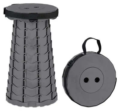 Image de Tabouret pliant - Tabouret télescopique - Hauteur réglable - Charge max. 100 kg - Gris - Pour camping et pêche