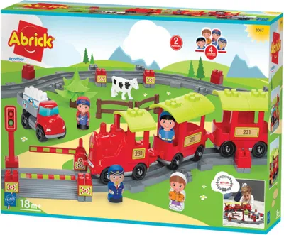 Immagine prodotto di Joc de construit Tren cu sine, Treno a vapore Abrick Ecoiffier, cu 2 masinute si 4 figurine, 3067