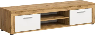 Image de Jam meuble tV 2 étagères, 2 portes pliantes chêneReproduction, blanc.