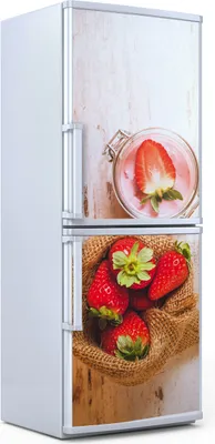 Produktbild von Kühlschrankdekoration 70x180 cm Aufkleber auf dem Kühlschrank - Erdbeeren Früchte auf Holz