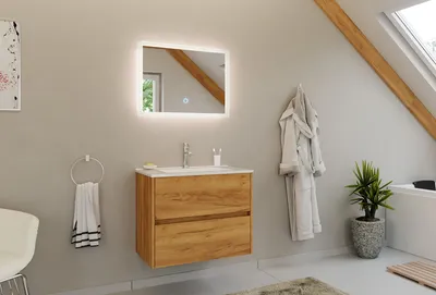 Produktbild von Badmöbelset 2-teilig "Limes 70" Waschtisch&LED Spiegel Eiche Gold