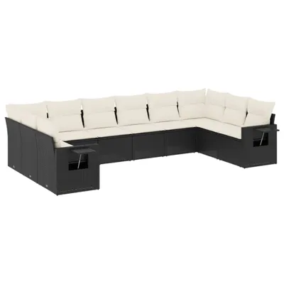 Produktbild von vidaXL 10-tlg. Garten-Sofagarnitur mit Kissen Schwarz Poly Rattan