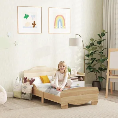Immagine prodotto di Letto a terra per bambini – Realizzato in legno massello – Con protezioni laterali e design contenitore – 143,5 x 80 cm