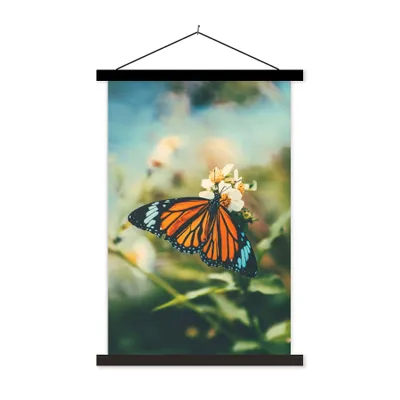 Produktbild von MuchoWow® Textilposter Schmetterling - Blumen - Garten 60x90 cm mit schwarzem Rahmen - Poster Wohnzimmer