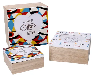 Immagine prodotto di Set 3 Scatole in legno multicolor quadro