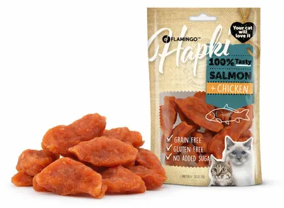 Productafbeelding van Leckerli voor katten - Hapki visjes - met zalm en kip - 50 gram - glutenvrij - gegarandeerd