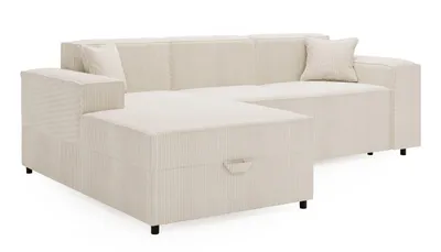 Produktbild von ANMIL Ecksofa SANTI L-Form 253 × 79 x 166 cm in Creme Stoff POSO Universell links oder rechts montierbar, mit Schlaffunktion und Bettkasten