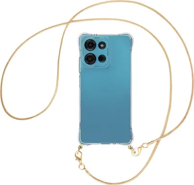 Produktbild von Handykette Backcover-Schutzhülle mit Band (Metall goldfarben) für Motorola Moto G75 5G - goldfarbene Snake-Kette