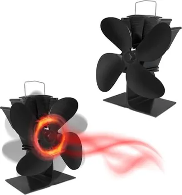 Obrázok produktu pre JOIEYOU Komínový ventilátor 4 lopatkový ventilátor na kachle bez elektriny Tichý ventilátor na krbové kachle s tepelnou energiou Ventilátor z oxidu hlinitého na kachle/krb/komín, typ umiestnenia