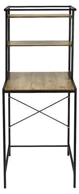 Image de Étagère pour lave-linge avec 3 niveaux - Pour lave-linge et sèche-linge - 69 × 60 × 176,5 cm - En métal et MDF - Noir et chêne