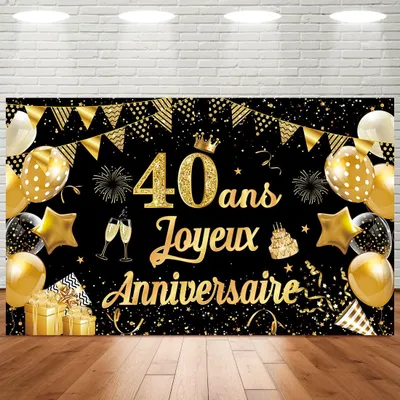 Jubiläumsbanner 40 Jahre, Gold/Schwarz, 110x180 cm