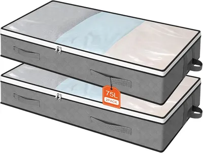 Produktbild von Aufbewahrungsbox für unter dem Bett - Set aus 2 - 100 x 50 x 18 cm - Faltbare Unterbettkommode mit Sichtfenster - Ideal für Decken
